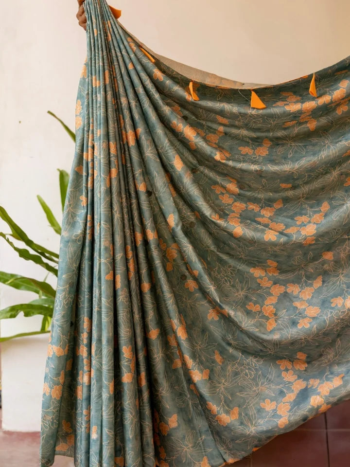 Peachy Teal Saree