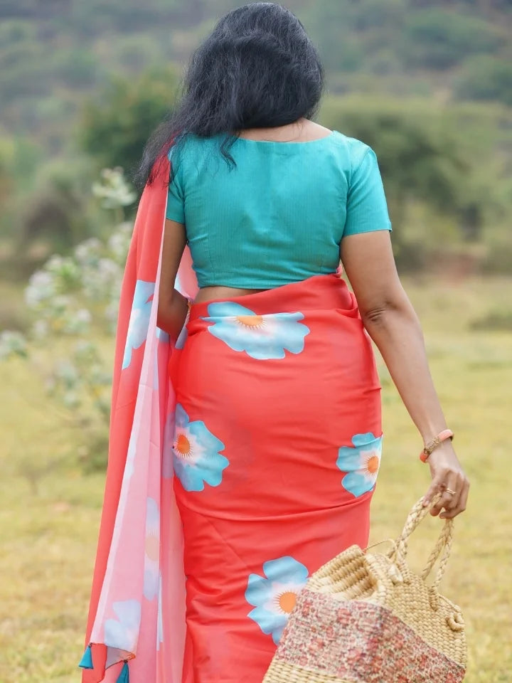 Tangerine Petals Saree