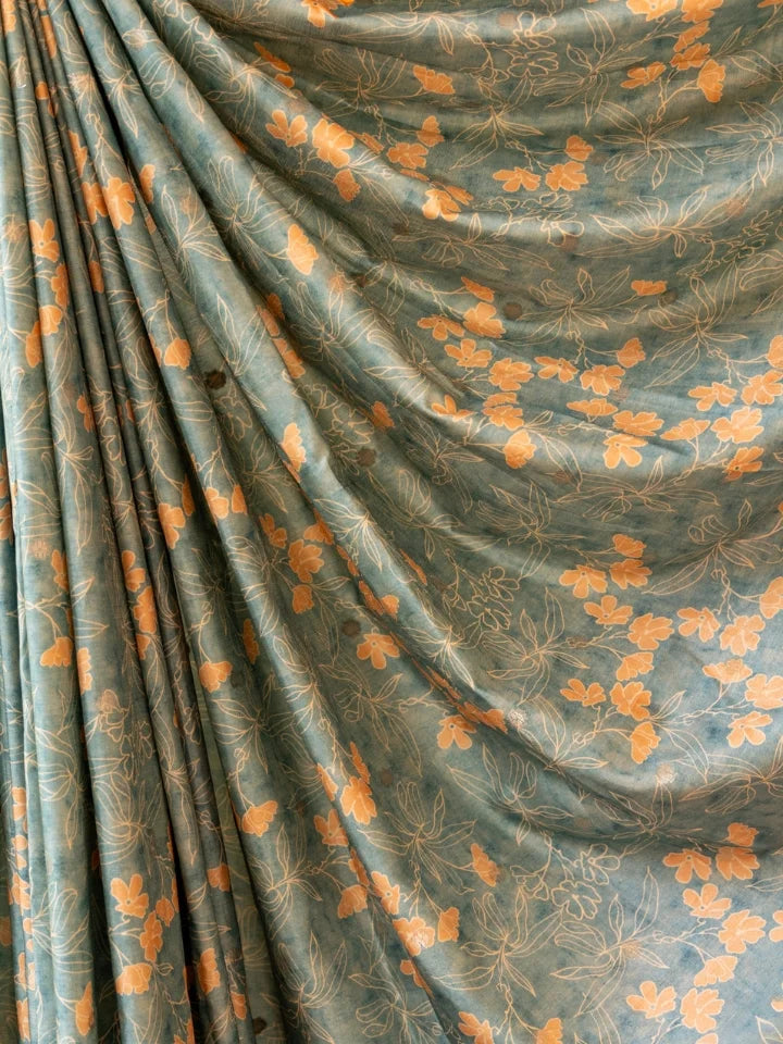 Peachy Teal Saree