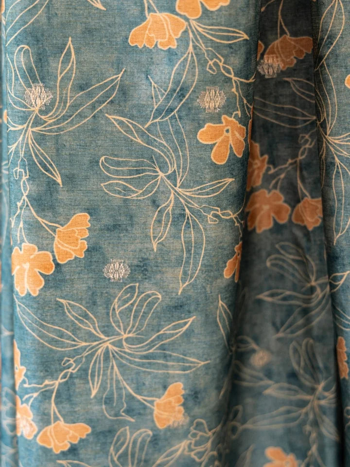 Peachy Teal Saree
