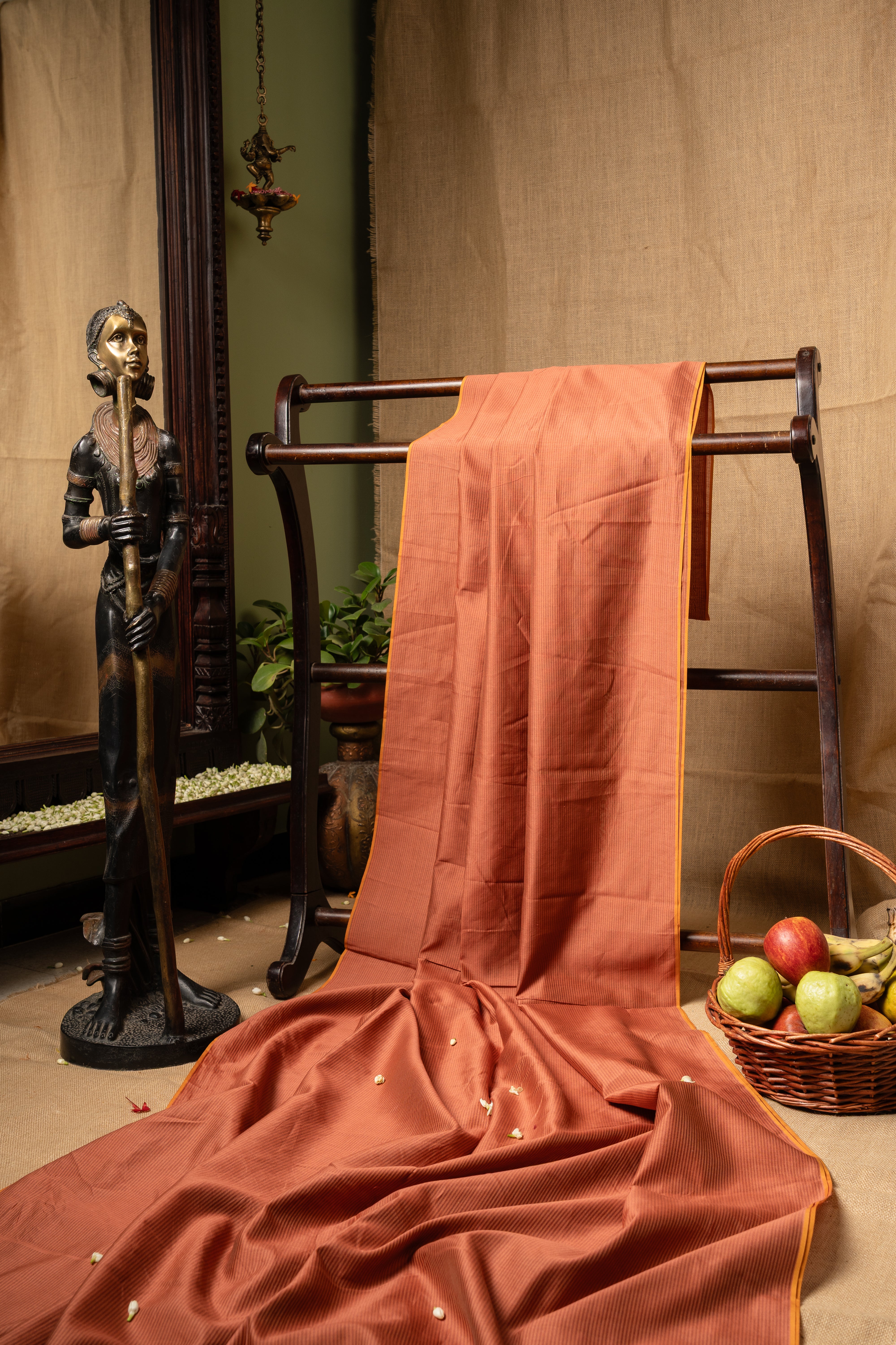 Silk Chanderi - Coral Rust