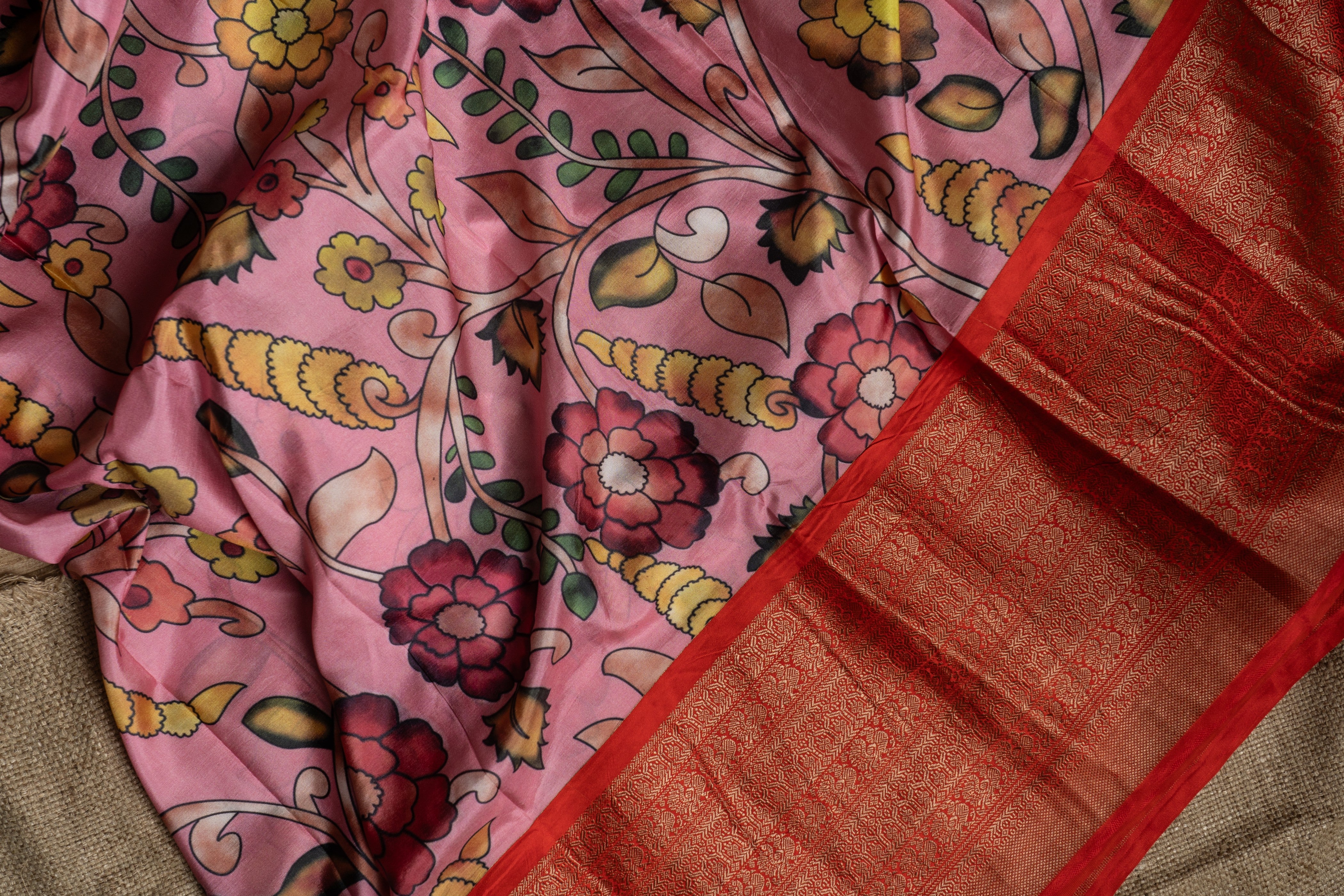 Pink & Orange Kanchi Kalamkari