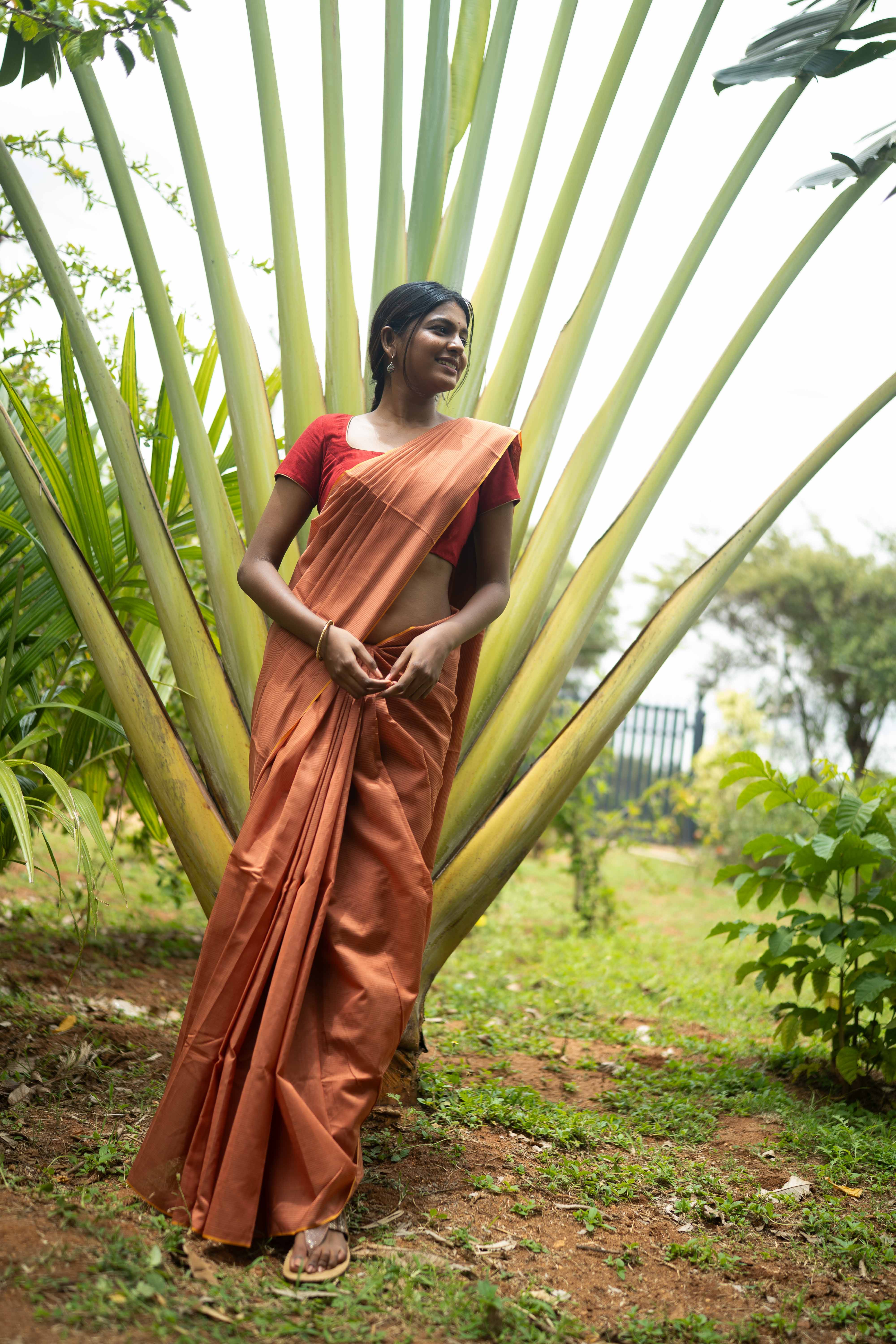 Silk Chanderi - Coral Rust