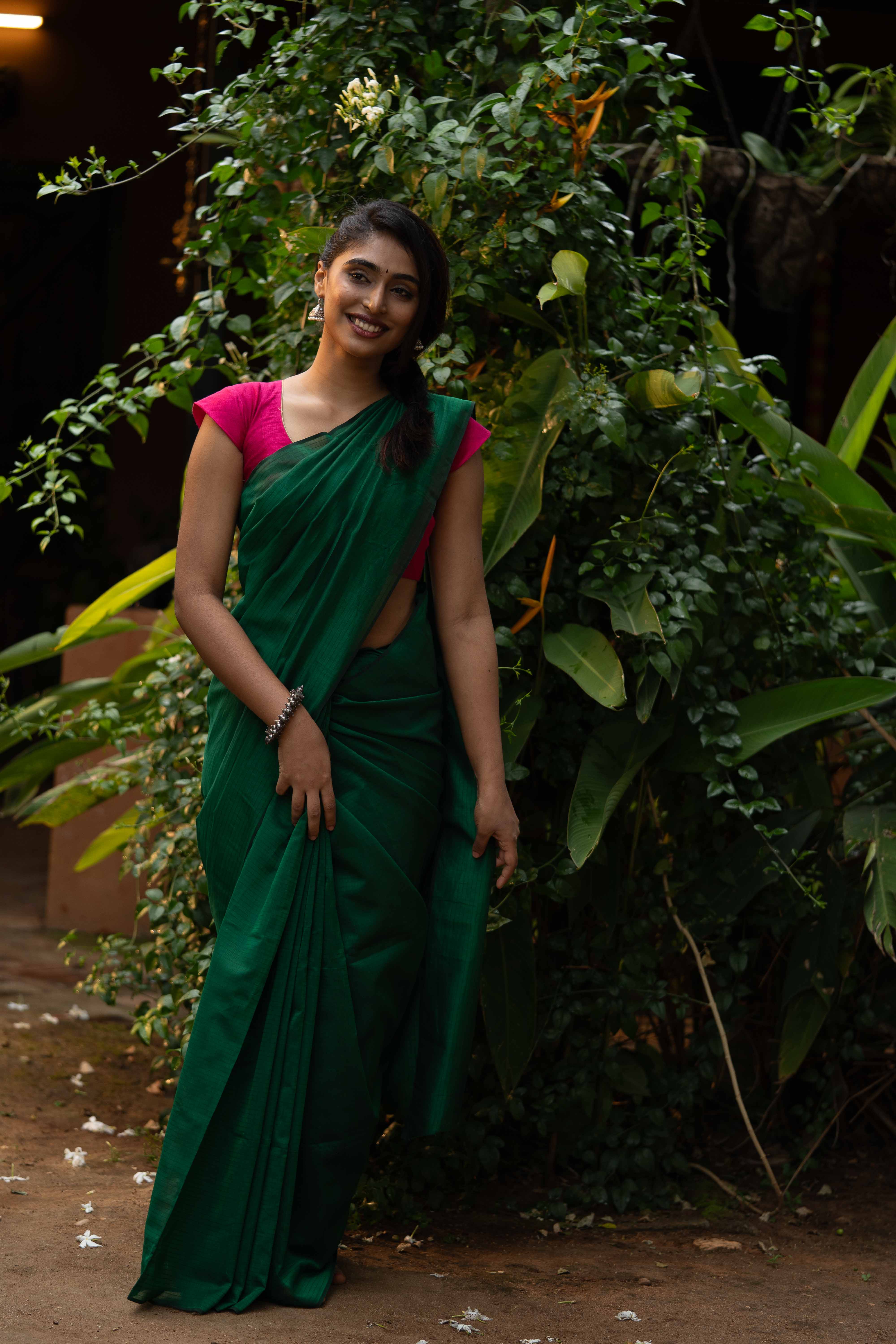 Silk Chanderi - Bottle Green